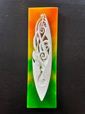  “Seaflower” tinted miniature surfboard sculpture — 1:50 limited edition art piece by Ruben Aria Jr. Hawaiiana series artwork inspired by ocean flow, tropical flowers, and island harmony. Hawaiian art, Hawaiian Scuplture, surf boards, surfing, surf art surf broad art