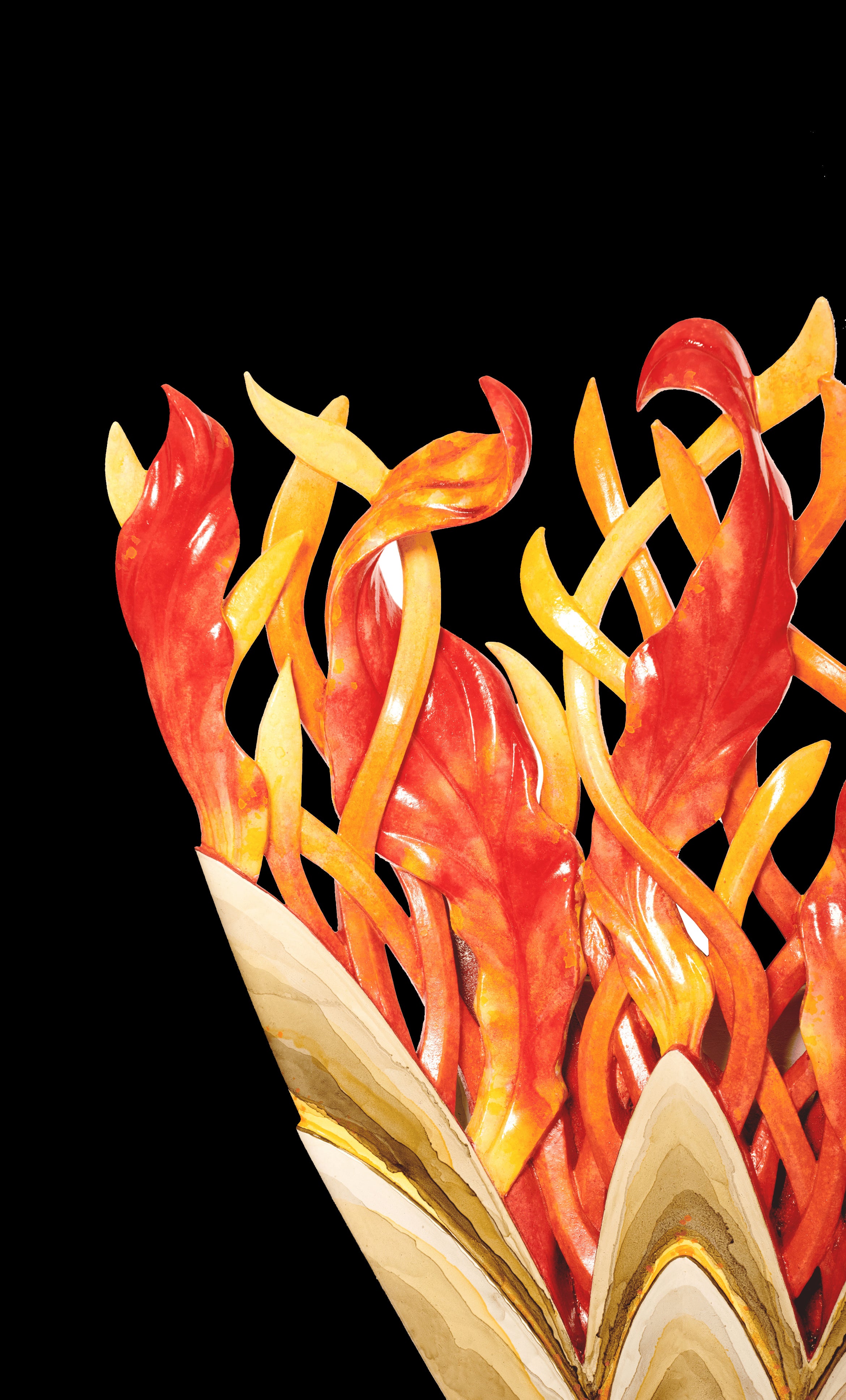 Hawaiian artist Ruben Aira Jr.'s "Seaflower #6" a Hand carved surfboard art piece.