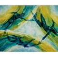 Lokahi by Ruben Aira Jr., an oil painting on canvas with flowing blue, green, yellow, and white abstract forms suggesting harmony and movement.
