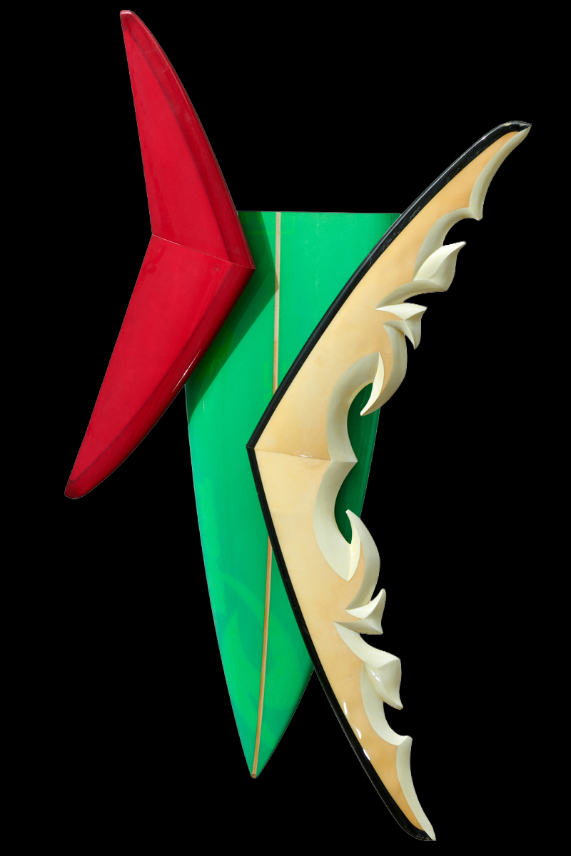Hawaiian artist Ruben Aira Jr.'s "Ohe" a Hand carved art sculpture Made from reclaimed surfboards.
