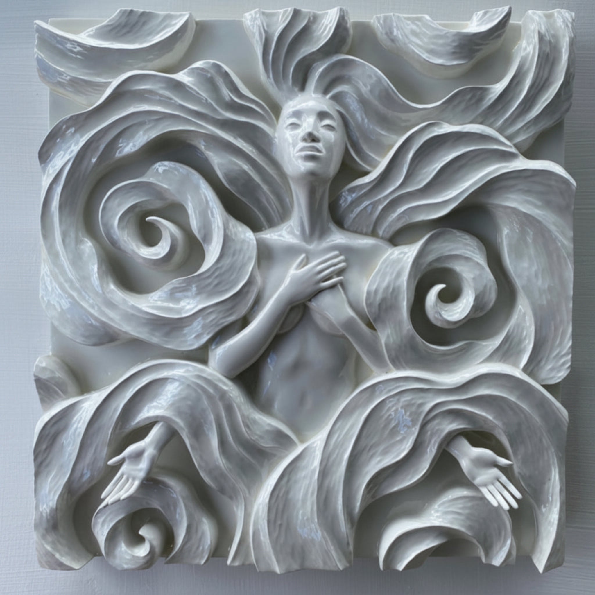 Hawaiian artist Ruben Aira Jr.'s "Receive" a Hand carved art piece.