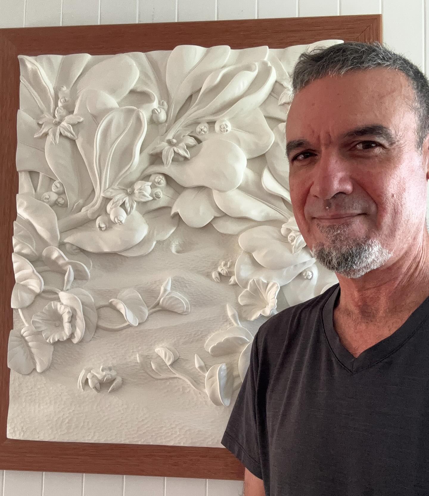 Hawaiian artist Ruben Aira Jr's "Shoreline Secrets" a Hand carved art piece. Surfing, carving, painting, sculpting, Ruben does it all. Created in Hawaii.